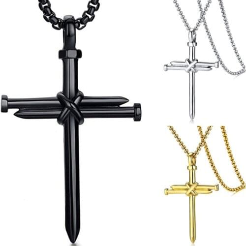 3 Colors Mens Titanium Steel Cross Pendant Necklace Trend Punk Simple Long Chain Jewelry Female Hip Hop Cross Pendant Gift