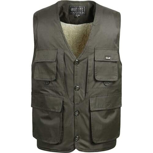 Zozowang men Multi-pocket Plus Size S-4XL Man Lambs wool lining Vest Jacket Autumn&Winter Warm Thicken Gilet vest men