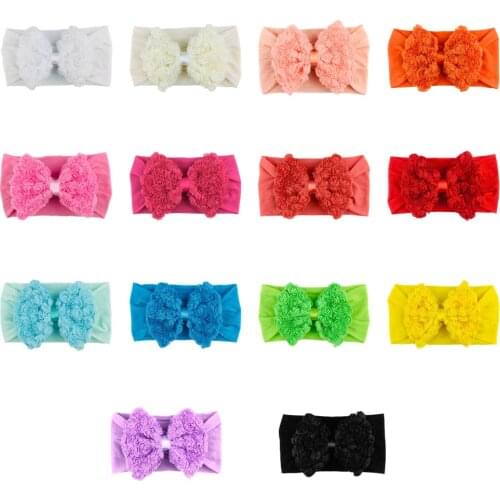 Soft Comfortable Elastic Nylon Hairband Infant Solid Color Chiffon Rose Flowers Bowknot Headband Cute Bows Headwear Photo Props
