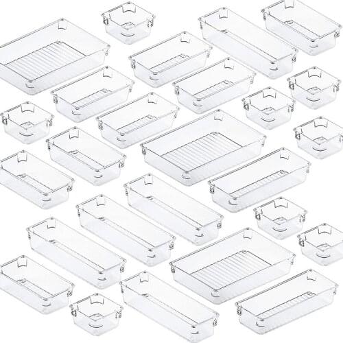 26Pcs Clear Drawer Organizers Set 4 Size Drawer Tray Dividers Organizers Versatile Kitchen Utensil Bathroom Office-ABUX