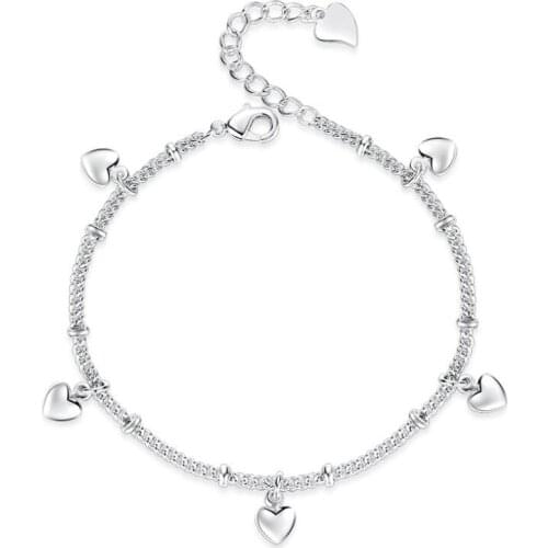 New Simple Fashion Lucky Heart Chian Bracelets & Bangles For Women 925 Sterling Silver Wedding Jewelry Gifts pulseira SAB33