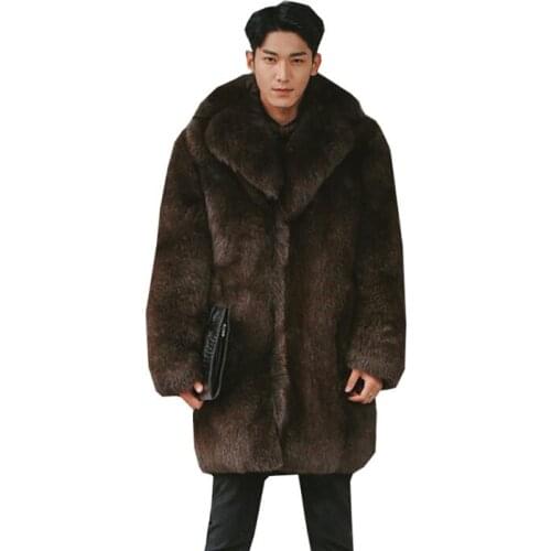 Autumn fur leather jacket mens warm brown faux mink fur leather coat men loose jackets winter thicken jaqueta de couro fashion