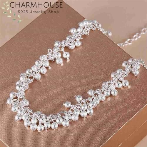 Pure 925 Silver Necklace For Women Multi Beads Pendant & Necklace Link Chain Collier Choker Fashion Jewelry Accessories Bijoux