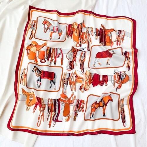 70cm Small Square Scarf Female 2021 New Horse Group Printing Silk Scarf Scarf Professional Bib Simple Scarf Shawl Wholesale
