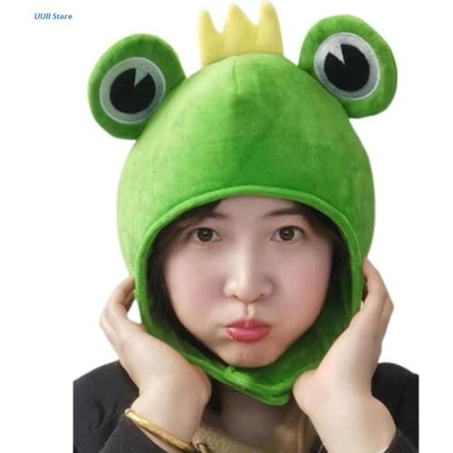 Cartoon Big Frog Eyes Crown Plush Hat Funny Animal 3D Stuffed Toys Headgear Warm Earflap Cosplay Costume Party Dress Up