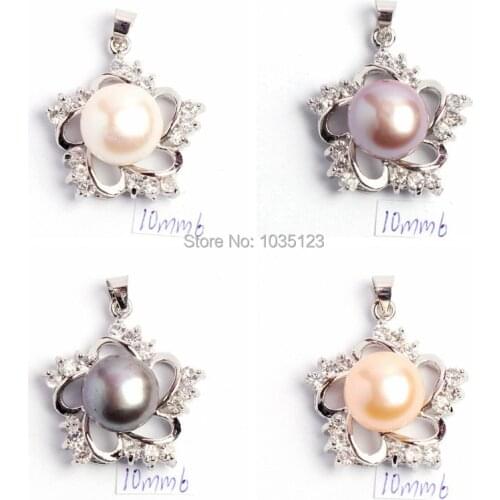 High Quality 10mm Pretty Natural 4 Color Freshwater Pearl And Zircon Fashion Pendants wj144