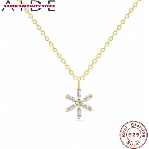 AIDE Crystal CZ 925 Sterling Silver Necklace For Women 2021 Jewelry Flower Pendant Choker Charms Collares Bijoux Collar For Gift