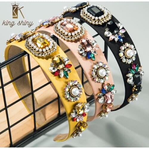 Baroque Colorful Crystal Designer Headband for Woman Vintage Simulated Pearl Solid Color Fabric Hair Band Bridal Wedding Bezel