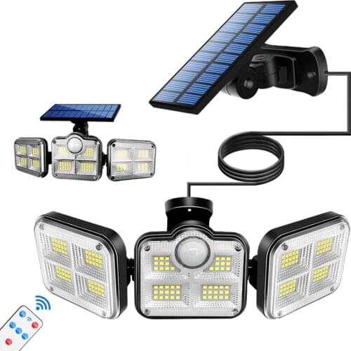 Split/Integrated Solar Lamp LED 3Head Motion Sensor Light IP65 Outdoor Super Bright Remote Control Wall Lamp for Garden Lighting