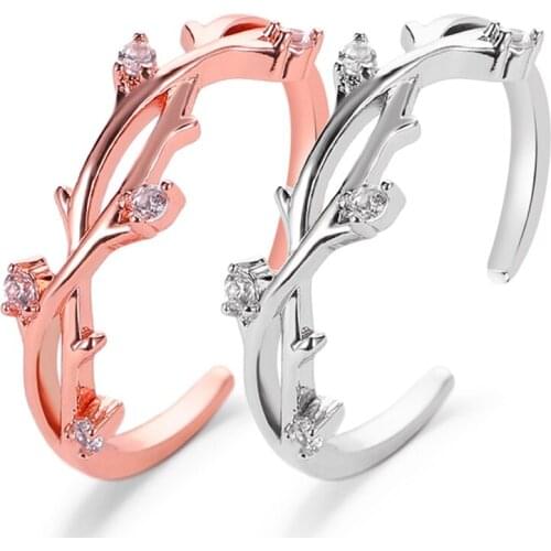 Rose Gold Geometric Round Twisted Forest Tree Branch Rings For Women Vintage Engagement Ring Minimalist Finger Fashion Jewelry