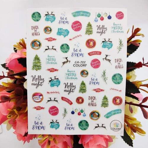 Merry Christmas Stickers for Nails Letters Christmas Tree 3D Nail Sliders Decals Design Manicure Decorations Sticker Accessories