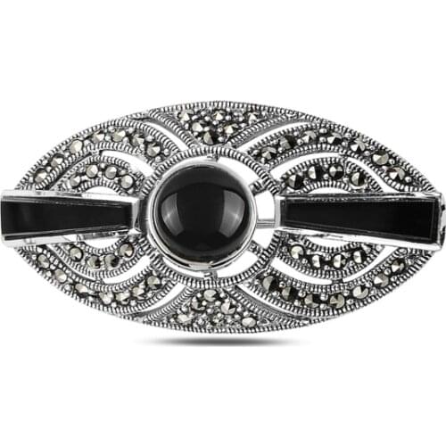 Silverlina Silver Natural Stone & Marcasite Gemstone Brooch