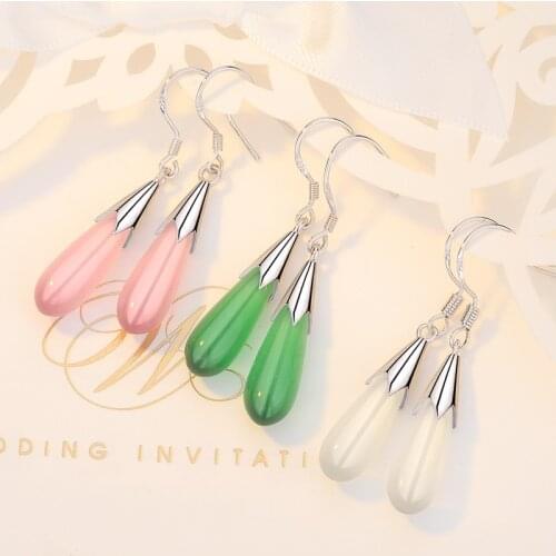 ZHOUYANG Drop Earrings For Women Mom Waterdrop Pink Green White Cats Eye Stone Silver Color Wedding Gift Fashion Jewelry KBE073