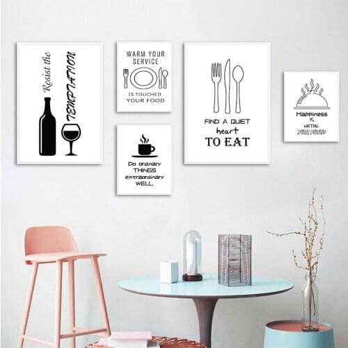 Nordic Wall Art Canvas Print Black And White Cartoon Painting Pop Tableware Life Minimalist Poster Picture For Kitchen Home Deco