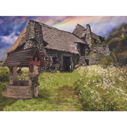 Fairytale Cottage Snow White Gretel Woodlands Enchanted Forest backgrounds Computer print children kids backdrop