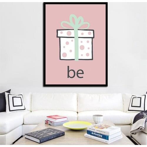 Modern Home Decor Nordic Pink Gift Box And Letters Poster Wall Art Modular Pictures Canvas Painting For Girls Room Bedside
