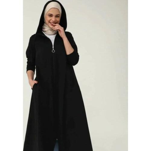 Hooded Detailed Zippered Sports Topcoat - Black Turkey Muslim Fashion Hijab Dress Islam Clothing dubai 2021