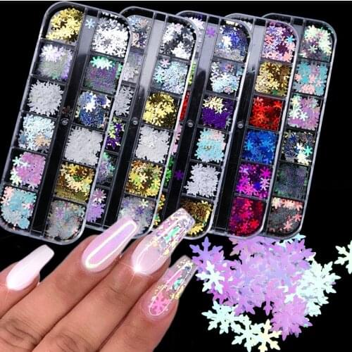 Reflective Snowflake Nail Sequins 3D Laser Mirror Shiny Slices Winter Christmas Glitter Nail Art Decoration Accessory LEXHH01-05