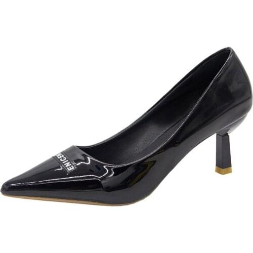Shoes Female 2019 Tide New High-heeled Womens Fine Pointed Temperament Wild Shallow Mouth Womens Patent Leather Womens Shoes