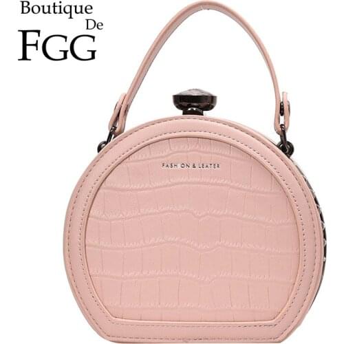 Boutique De FGG Faux Leather Women Round Shoulder Handbags and Purses ALLIGATOR Croc Pattern Small Crossbody Bags Totes Bag