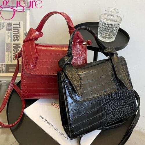 Gusure Women Mini Small Square Bags 2021 New Designer Alligator Pattern PU Leather Handbags Solid Color Retro Shoulder Messenger