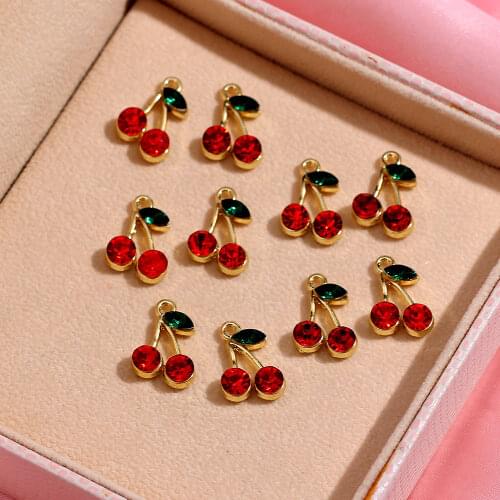 Flatfoosie 10Pcs/set Multicolor Shiny Charm Cherry Crystal Jewelry Accessories DIY Earrings Necklace Bracelet Material Wholesale