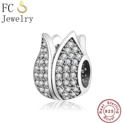 Authentic 925 Sterling Silver Rose Flower Pave Zircon Bead Fit Original Charm Bracelet For Making Women Valentine Berloque 2021