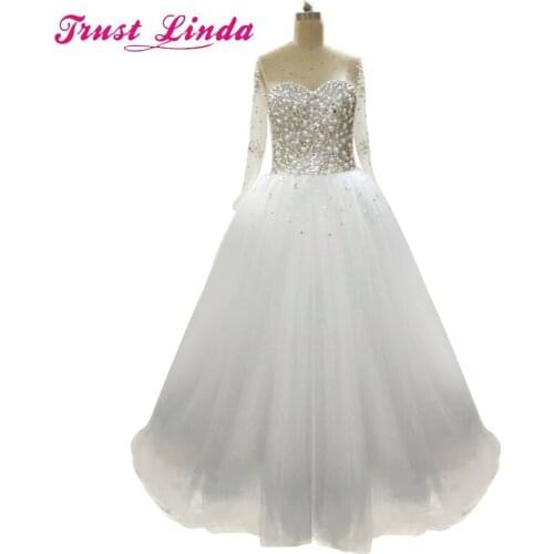 Romantic Long Sleeve Wedding Party Dress vestidos de noiva Lace Up Back Luxury Ball Gown Plus Size