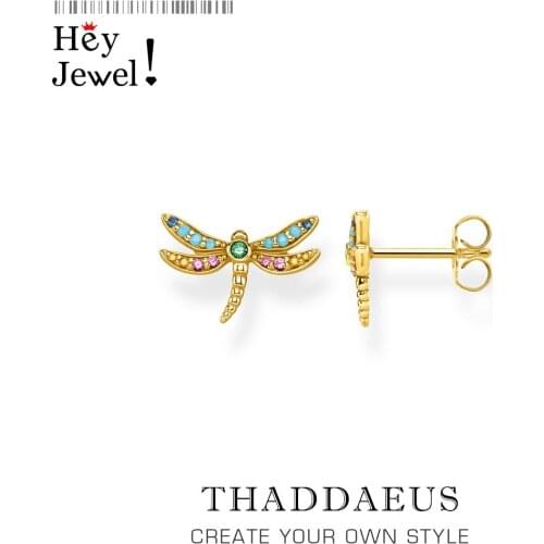 Golden Ear Studs Happiness and Freedom Dragonfly,Europe Style Fine Jewerly For Women,2021 Bohemia 925 Sterling Silver Gift