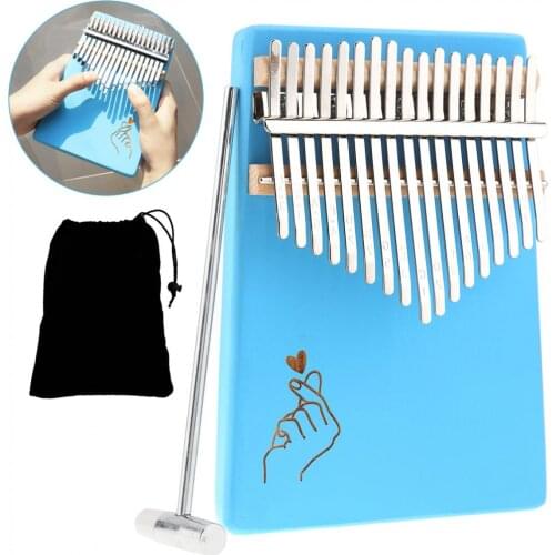 17 Keys Thumb Piano Kalimba Blue Finger Heart Pattern Solid Single Board Pine Mbira Mini Keyboard Instrument