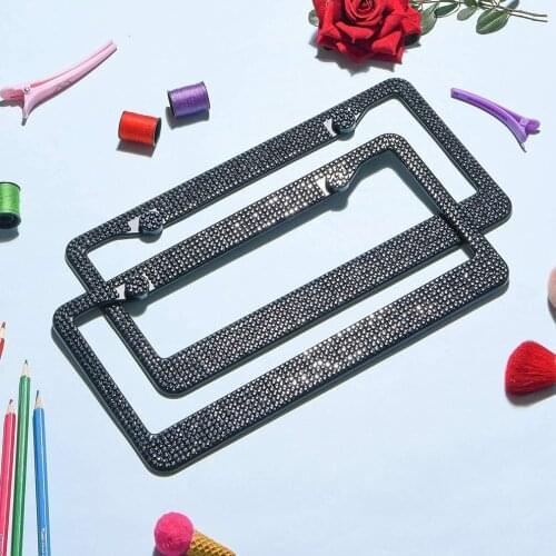 2pcs Bling Crystal License Plate Frame License Cover Holder Stainless Steel Women Handcrafted Rhinestone Car License Frame Plate
