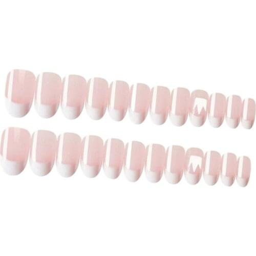 24Pcs False Artificial Pink Nail Art Full Cover Fake Nail Tip Decor DIY Tool