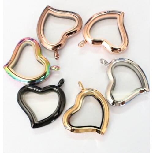 5pcs/lot 6 Colors Heart magnetic 316L Stainless steel floating locket pendant