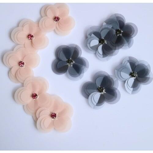 5pcs/lot Rhinestone beaded Flower patches for clothes DIY sew on parches Embroidery appliques patch for clothing accessory