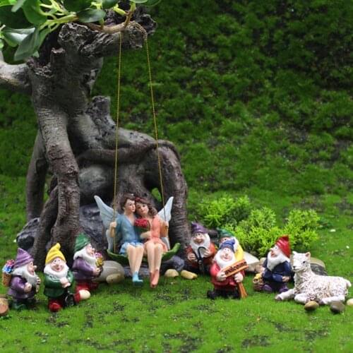 8pcs/set Fairy Garden Tiny Gnomes Statue Resin Figurine Courtyard Ornaments Couple Figurines Flower Fairy Micro Landscape Decor