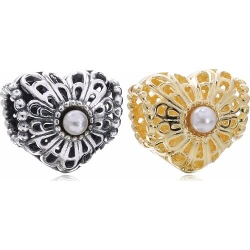 Ajax Real 925 Sterling Silver Hollow Out Heart Pearl Beads Charms For Bangles Fashion Jewelry Women Gift Wholesale