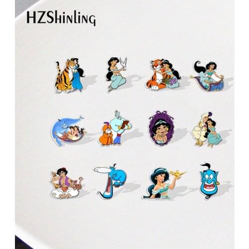 Aladdin Genie Cartoon Jasmine Acrylic Lapel Pins Cartoon Badges Resin Epoxy Pins Deco for Jewelry Accessories