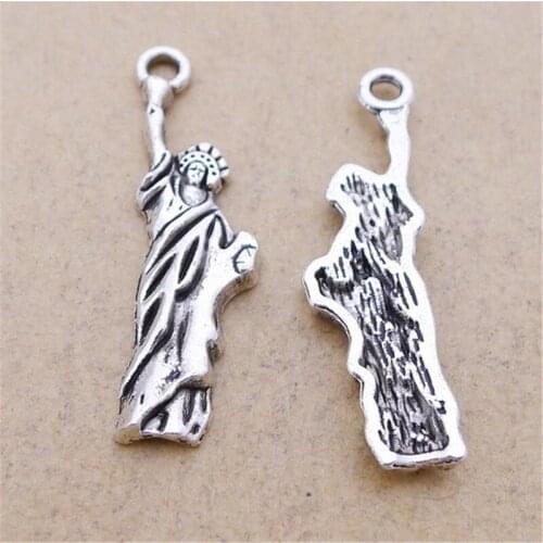 BULK 30 Zinc Alloy New York Statue of Liberty Charms Antique Silver Plated DIY Jewelry for Necklace Bracelet 10*34mm 1.5g