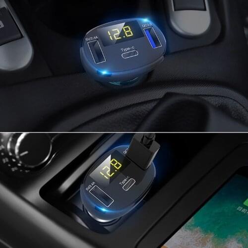 12V 24V Auto Boat Dual USB Port QC 3.0 Type C Car Charger LED Voltmeter Mobile Phone Charging Adapter for Smartphone GPS