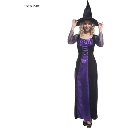 Black and Blue Gothic Woman Halloween Sorceress Costumes Female Witch Cosplay Carnival Purim Nightclub Bar Role play Party dress