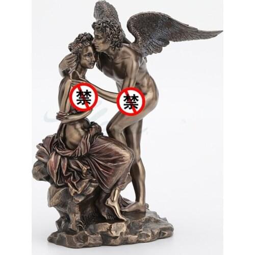EUROPEAN CREATIVE GREECE FIGURE ART SCULPTURE CUPID ANGEL EROS PSYCHE STATUE COPPER CRAFT HOME DECORATION BIRTHDAY GIFT R3121