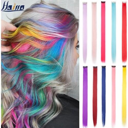 HAIRRO 53 Colored Clip-In One Piece For Ombre Hair Extensions Pure Color Straight Long Synthetic Hair Fake Hair Pieces For Women