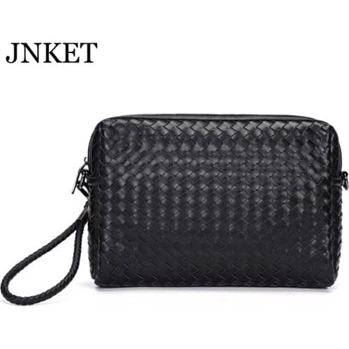JNKET New Fashion Mens PU Leather Woven Clutch Bags Shoulder Bag Crossbody Bags Business Bag Zipper Handbag