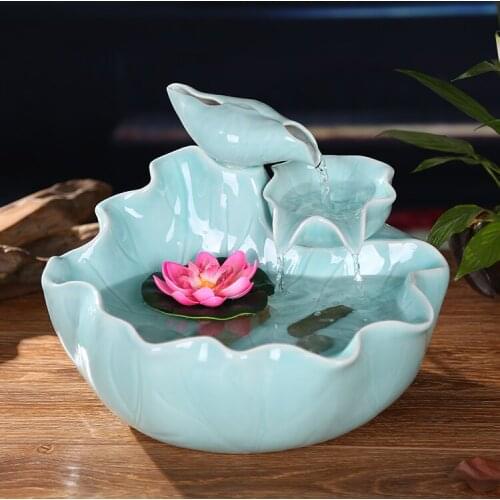 Ceramic Zhaocai humidification water fountain study the living room feng shui ornaments desktop waterscape Fengshui round Lucky
