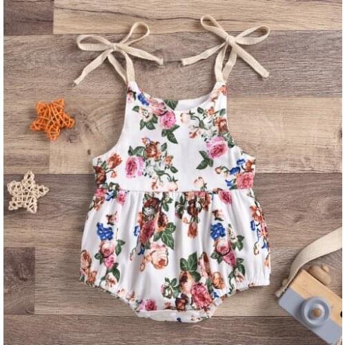 0-24M Newborn Baby Girls Floral Print Romper Stylish Sleeveless Romper for Kids Girls Bandage Summer Bodysuits