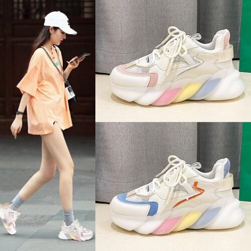 Women Sneakers Woman Rainbow Color Vulcanized Height Increasing Female Lace Up Breathable Torre Shoes Ladies Fashion Footwear
