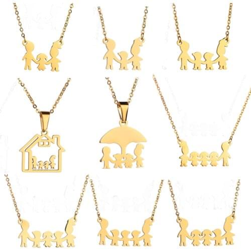 Fashion Girl Boy Dad Mom Pendant Necklace Golden Silver Daughter Son Stainless Steel Necklace Chain gift Jewelry for Children