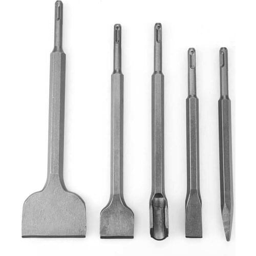 5Pcs SDS Shank Chisel Set Electric Rotary Hammer Drill Bit Point/Groove/Flat Chisel For Wall Tile Concrete Stone Drilling Tool