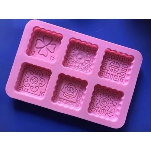Wholesale!! 1pcs 6-Holes Square Flowers(HY1-211) Good Quality 100% Food Grade Silicone Cake/Jelly/Pudding/Ice/Candy DIY Mold