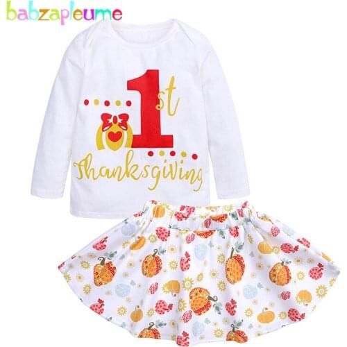2Piece Fall Newborn Baby Girl Clothes Cute Letter Print Cotton Long Sleeve T-shirt+Lace Cartoon Skirt Kids Christmas Outfit 1970
